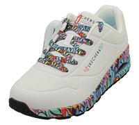 Skechers Uno Ravaged Love - Tenis para Mujer, Color Blanco Duraleather/Multi Trim, 3.5 UK
