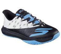 Skechers Viper Court Rally - Tenis para Hombre, Piel Blanca/Cuero Negro/Malla Azul, Talla 36, Cuero Blanco, Negro, Malla Azul, 39.5 EU