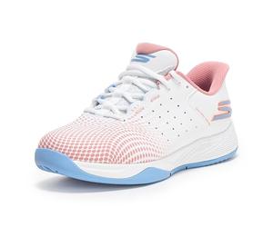 Skechers Viper Court Reload - Zapatillas sin Cordones de Atar, para calzártelas sin Usar Las Manos, para Mujer, Azul, Rosado, Blanco (White/Light Blue/Pink), 36.5 EU