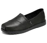 Skechers Women's Bob's Chill Lug Urban Spell Leather Slip On Loafers, (Size 6.5, Black)