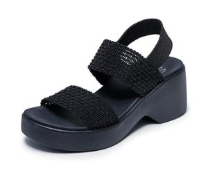 Skechers Women's CALI Day Wedge Sandal, Black/Black, 5