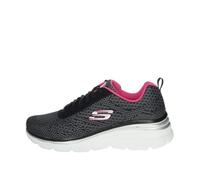 Skechers Women's Fashion Fit True Feels Sneaker, Black Mesh Hot Pink Tirm, 38.5