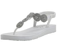 Skechers Women's Meditation-Stars And Spakle Thong Sandal White/Silver 8