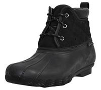 Skechers Women's Pond-Lil Puddles-Mid Quilted Lace Up Duck Boot with Waterproof Outsole Rain, Black/Black, 9 M US