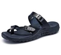 Skechers Women's Reggae-Carribean-Double Buckle Toe Thong Slide Sandal, Black, 8 M US