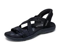 Skechers Women's Reggae Slim-Summer Sparkle Sandal, Black/Black, 7