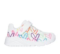 Skechers Uno Lite Love LevitateSneaker para niña, Blanco sintético neón multiribete, 6 UK Child