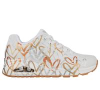 Skechers x JGoldcrown: UNO - Metallic Love en Blanco/Oro, talla 38