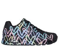 Skechers x JGoldcrown: UNO - Spread the Love en Negro/Morado/Turquesa, talla 39