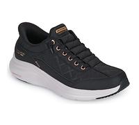 Skechers Tenis Contour Foam Golden Hour, para Mujer, Cuero Duraleather de Malla Negra con Ribete en Oro Rosa, 40 EU