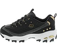 Skechers Zapatillas de Noche D'Lites para Mujer, Negro Duraleather Gold Trim, 37.5 EU