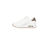 Skechers Zapatillas Deportivas UNO Jungle Nite para Mujer, White Durabuck Leopard Printed Suede Mesh Tri, 39 EU