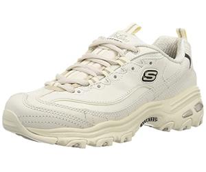 Skechers Zapatillas D'Lites Fresh Start para Mujer, Malla de Cuero Blanco Roto con Ribete Plateado, 36.5 EU