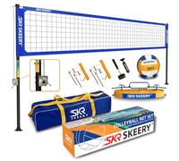 SKEERY Juego de Red de Voleibol Resistente para Exteriores, diseño antihundimiento, Postes de Aluminio Ajustables, Red de Voleibol portátil para Patio, césped y Playa (Azul)