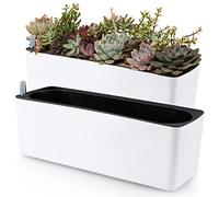 Skelang 2 Pcs Macetas de autorriego, Maceta Rectangular con indicador de Nivel de Agua, Jardinera para Plantas de Interior, suculentas, brotes, Pimienta