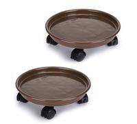Skelang 2 Soportes de Maceta de 30 cm con Ruedas, Soporte rodante para Plantas, Soporte para Planta con Rueda Universal para Plantas de Interior y Exterior, Capacidad de Carga 56 kg, Color marrón