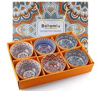 Skelang 6 cuencos porcelana, 300 ml cuencos de cereales, cuencos bohemios, para cereales, sopa, postre, aperitivos, frutas, ensalada (patrón geométrico)