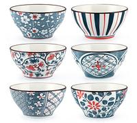 Skelang Juego de 6 cuencos de cerámica de 350 ml, cuencos de porcelana de estilo japonés para arroz, cereales, postres, sopa, aperitivos, microondas y lavavajillas