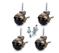 Skelang Rueda de bola de bronce 50 mm, Ruedas para muebles con freno y bujes, Ruedas de bola redondeadas, Reemplazo para muebles, sofás, gabinetes, Juego de 4 (Tamaño de varilla roscada 8 × 38 mm)