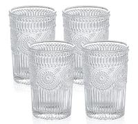 Skelang Vaso de agua, vasos vintage, cristalería romántica en relieve, vasos de vidrio para jugo, bebidas, cóctel, capacidad de 370 ml, juego de 4