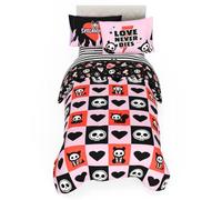 Skelanimals Bedding - Juego de Ropa de Cama Individual Espeluznante de 5 Piezas, edredón y sábanas de Microfibra Suave a Cuadros con Funda, Kit el Gato (Producto con Licencia Oficial) de Franco