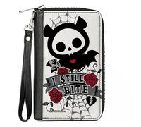 Skelanimals - Cartera con cremallera, Skelanimals Diego the Bat I Still Bite Pose Blanco, Gris Negro, Cuero Vegano, Blanco, 7.5"x4.5", Casual