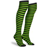 Skeleteen Black and Green Socks - Over the Knee Striped Thigh High Cos