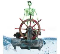 Skeleton Aquarium Decorations - Skull Captain Fish Tank Ornament Air Driven Design | Aquarium Skull Decor Ornament, Fish Tank Bubble Action Decoration, Underwater Skeleton Diver Statue | FishTank Use