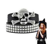 Skeleton Belt Women - 3.44ft Black Leather Skull Alloy Buckle, Punk Hip Hop Fashion Accessory, Quadrilateral Design | Stylish Imitation Leather Belt For Girls Women Casual Party Outfit Streetwear