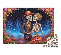 Skeleton Couple Romance Rompecabezas 1000 Piezas, Arte romántico de Pareja Esqueleto, Estético y Desafiante, Decoración Hogar, Regalo para Familiares y Parejas, Adultos y Niños, 70x50cm