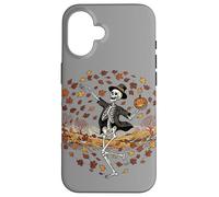 Skeleton Dancing with Pumpkin Autumn Leaves Halloween Fall Carcasa para iPhone 16