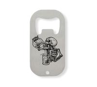 Skeleton Drinking Beer Fair - Abridor de botellas de acero inoxidable con gráfico divertido para pub y bar, color plateado