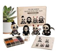 Skeleton Embroidery Art - 3D Beaded Craft Set, DIY Halloween Ornament,Handmade Beads Material | Creative Activity Kit, Home Party Classroom School Kids Women Beginners Enthusiasts Keepsake Educational