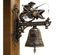 Skeleton Fisherman Door Bell - Gothic Outdoor Wall Art Bell for Porch Garden | Resin Fishing Skeleton Decor for Farmhouse Cottage Man Cave Lake House Entry Hanging Ornament Porch Accent