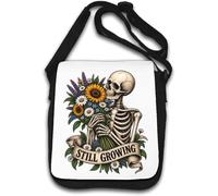 Skeleton Holding Bright Flower Bouquet - Bolso de hombro, color blanco