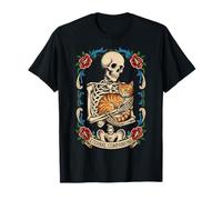 Skeleton Hugging Cat Cute Halloween Graphic Camiseta