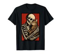 Skeleton Hugging Cat Cute Halloween Graphic Camiseta