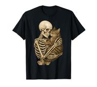 Skeleton Hugging Cat Cute Halloween Graphic Camiseta