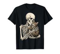 Skeleton Hugging Cat Cute Halloween Graphic Camiseta
