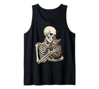 Skeleton Hugging Cat Cute Halloween Graphic Camiseta sin Mangas