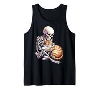 Skeleton Hugging Cat Cute Halloween Graphic Camiseta sin Mangas