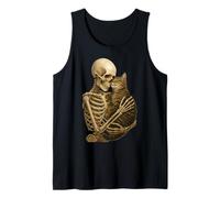 Skeleton Hugging Cat Cute Halloween Graphic Camiseta sin Mangas