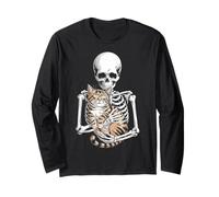 Skeleton Hugging Cat Cute Halloween Graphic Manga Larga