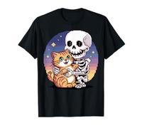Skeleton Hugging Cat Cute Halloween Graphic Pixel Art Camiseta