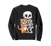 Skeleton Hugging Cat Cute Halloween Graphic Pixel Art Sudadera