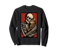 Skeleton Hugging Cat Cute Halloween Graphic Sudadera
