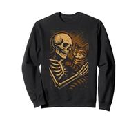 Skeleton Hugging Cat Cute Halloween Graphic Sudadera