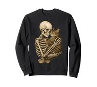 Skeleton Hugging Cat Cute Halloween Graphic Sudadera