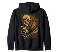 Skeleton Hugging Cat Cute Halloween Graphic Sudadera con Capucha