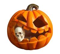 Skeleton Lamp - Led Pumpkin Light Sculpture for Indoor and Holiday, Resin Ornament Display with Warm Glow Effect, Halloween Decoration for Room, Shelf, Entryway, 4.13x 4.13x4.13 inches